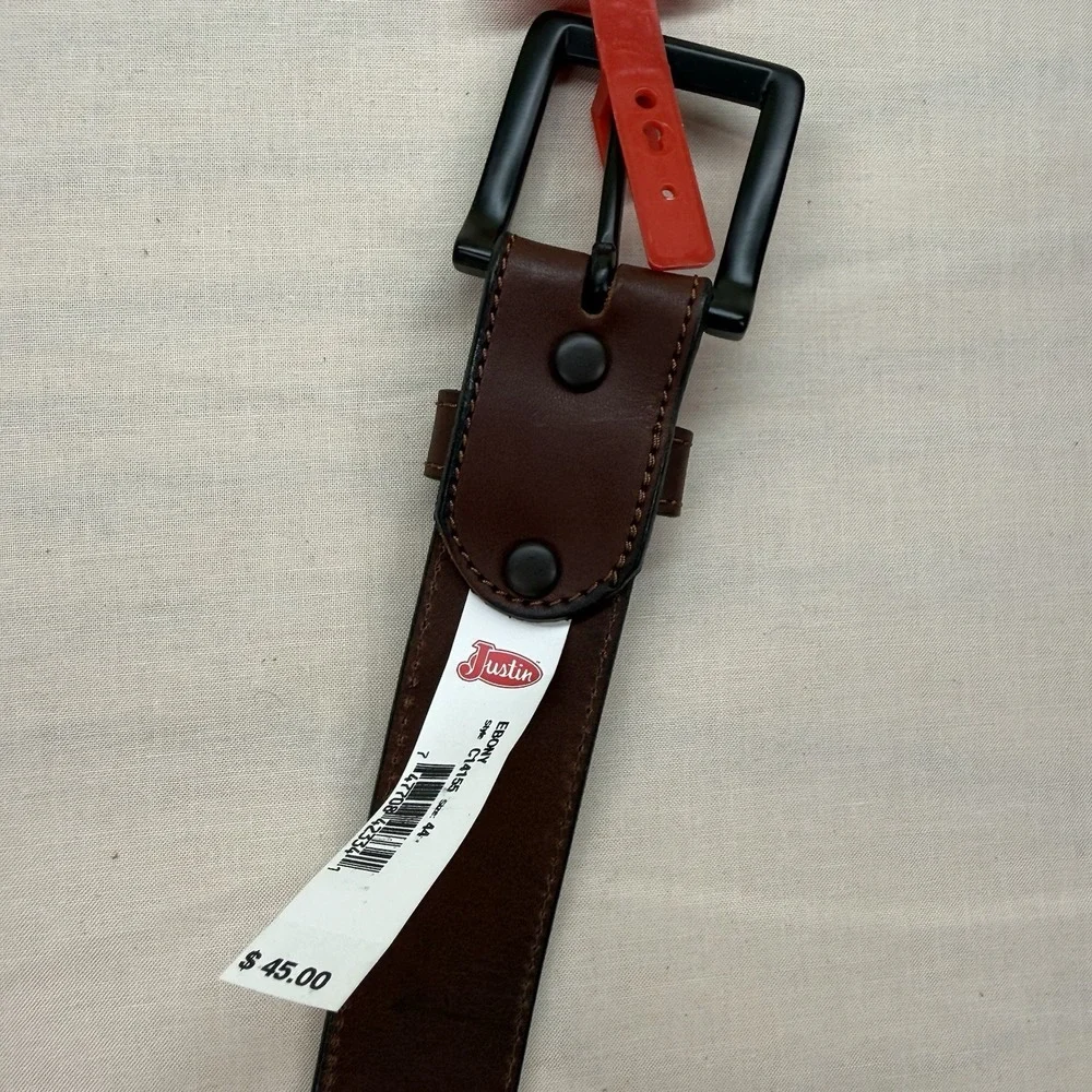 Justin Ebony C14155 Men’s Brown Top Grain Leather Belt Size 44 NEW USA